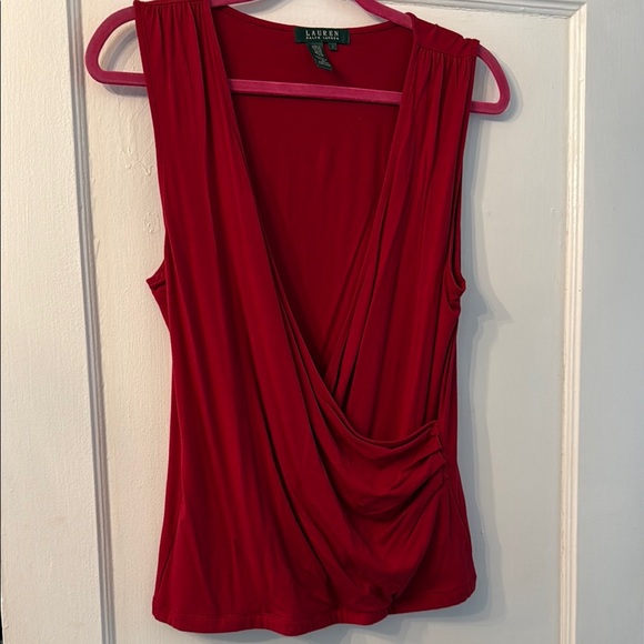 Lauren Ralph Lauren Tops - Lauren Ralph Lauren Red Draped Sleeveless Blouse
